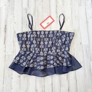 Ridhi Mehra x Indya Navy Blue Peplum Cami Top Metallic Floral Women's M NWT